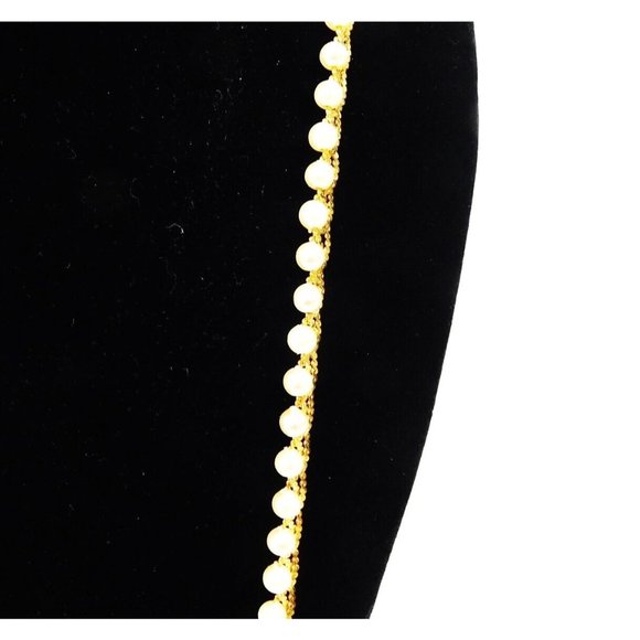 Vintage Signed Napier Faux Pearl Woven Gold Tone Necklace Chain 24" - Picture 5 of 9